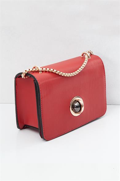 Çıtçıtlı Zincir Askılı Çanta-Kırmızı 23AC025-1