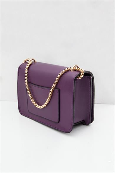 Çıtçıtlı Zincir Askılı Çanta-Mor 23AC025-1
