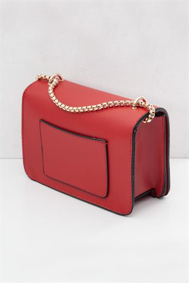 Çıtçıtlı Zincir Askılı Çanta-Kırmızı 23AC025-1