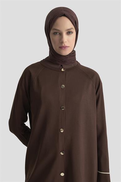 Çizgi Detaylı Düğmeli Triko Hırka Kahverengi 25YTD4123