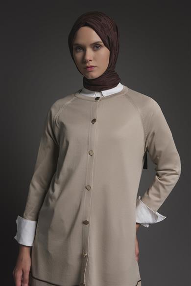 Çizgi Detaylı Düğmeli Triko Hırka Koyu Taş 25YTD4123