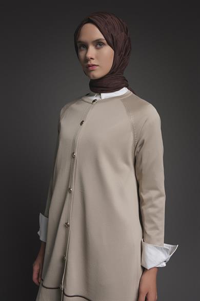 Çizgi Detaylı Düğmeli Triko Hırka Koyu Taş 25YTD4123