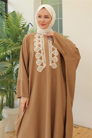 Dantel Desenli Salaş Kesim Tunik Camel 24YT463