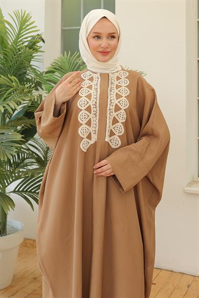 Dantel Desenli Salaş Kesim Tunik Camel 24YT463