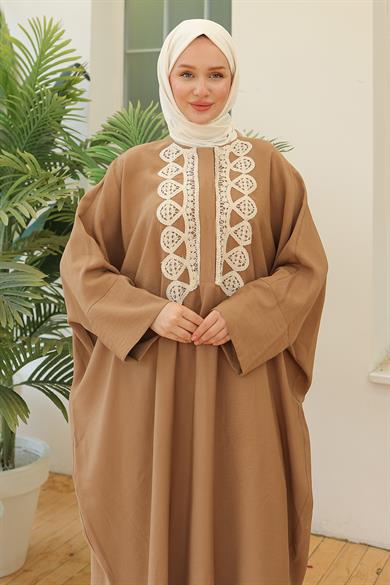 Dantel Desenli Salaş Kesim Tunik Camel 24YT463