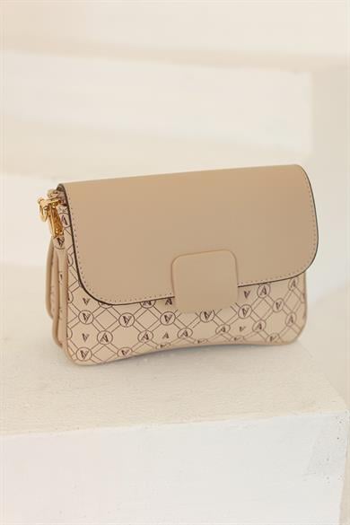 Dijital Baskılı Omuz Askılı Çıt Çıtlı Çanta-Bej ARM134