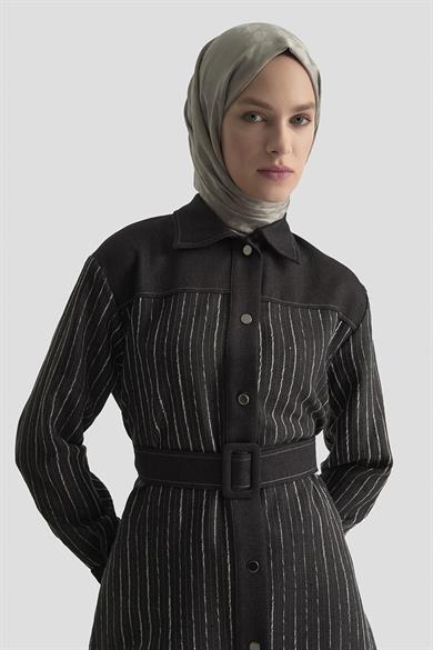 Dokuma Pullu Garnili Pantolonlu İkili Takım Antrasit 25KT664