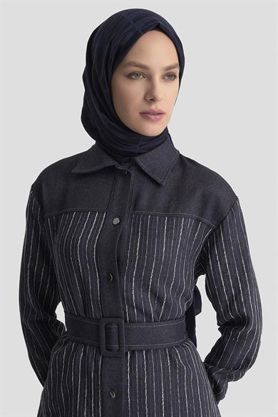 Dokuma Pullu Garnili Pantolonlu İkili Takım Lacivert 25KT664