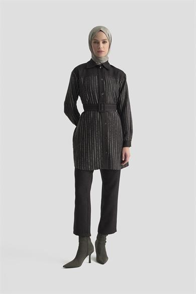 Dokuma Pullu Garnili Pantolonlu İkili Takım Antrasit 25KT664