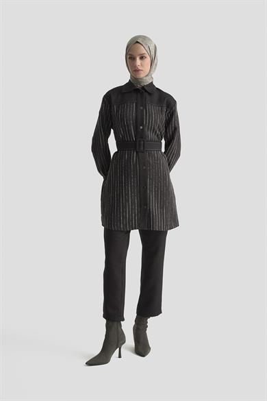 Dokuma Pullu Garnili Pantolonlu İkili Takım Antrasit 25KT664