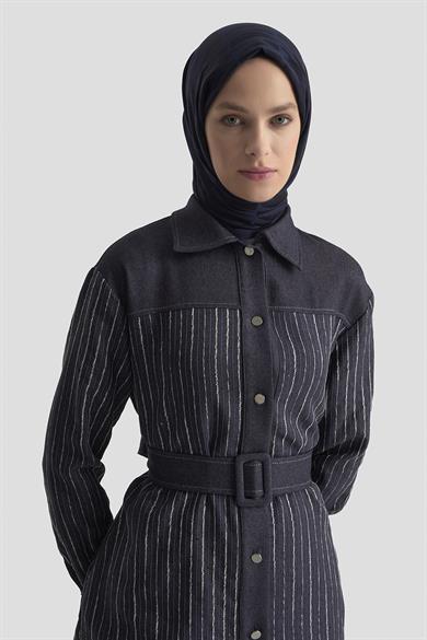 Dokuma Pullu Garnili Pantolonlu İkili Takım Lacivert 25KT664