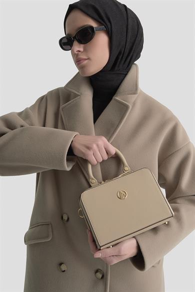 Düğmeli Cepli Kaşe Kaban Vizon 25KT747