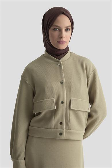 Fitilli Ceketi Simli Çıt Çıtlı Etekli İkili Takım Bej 25KT644