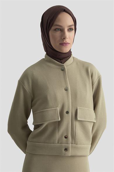 Fitilli Ceketi Simli Çıt Çıtlı Etekli İkili Takım Bej 25KT644