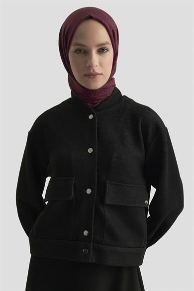 Fitilli Ceketi Simli Çıt Çıtlı Etekli İkili Takım Siyah 25KT644