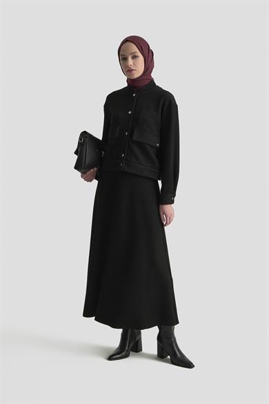 Fitilli Ceketi Simli Çıt Çıtlı Etekli İkili Takım Siyah 25KT644