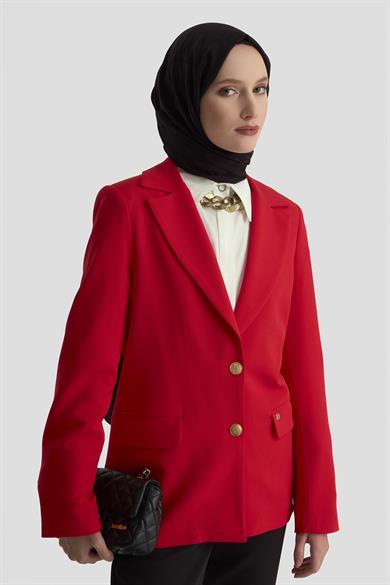 Gold Düğmeli Astarlı Blazer Ceket Kırmızı 25KT520