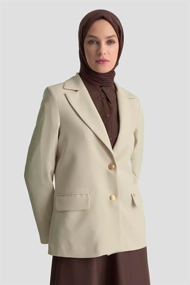 Gold Düğmeli Astarlı Blazer Ceket Taş 25KT520