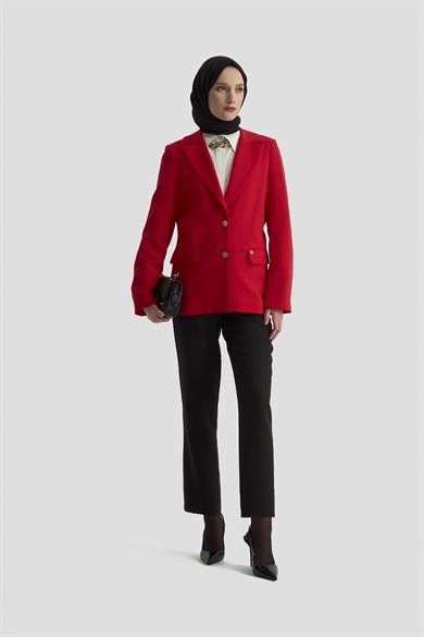 Gold Düğmeli Astarlı Blazer Ceket Kırmızı 25KT520