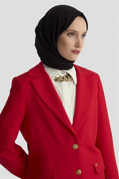 Gold Düğmeli Astarlı Blazer Ceket Kırmızı 25KT520