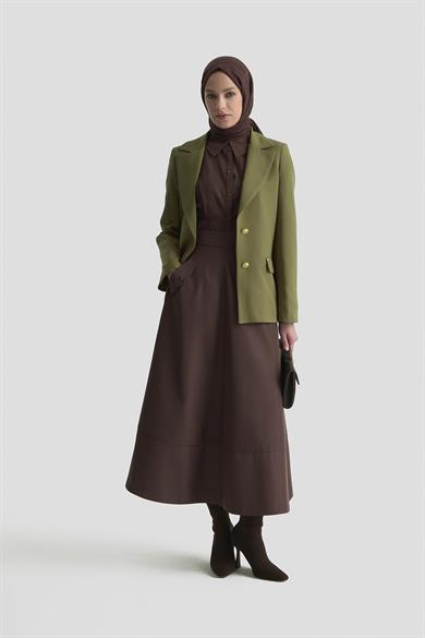 Gold Düğmeli Astarlı Blazer Ceket Haki 25KT520