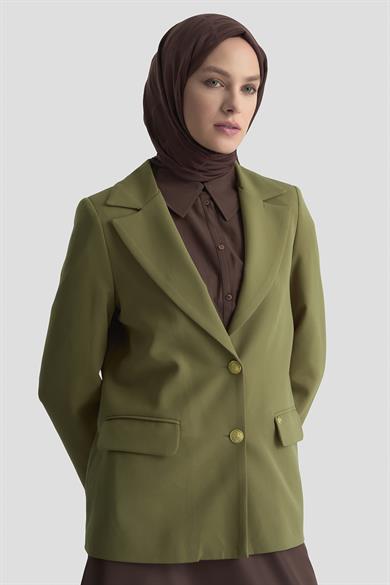 Gold Düğmeli Astarlı Blazer Ceket Haki 25KT520