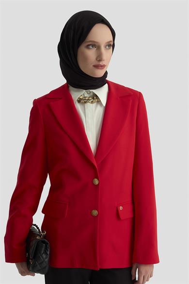 Gold Düğmeli Astarlı Blazer Ceket Kırmızı 25KT520