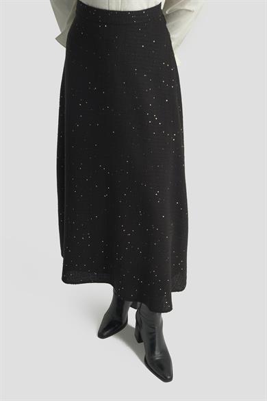 Gold Düğmeli Cep Detaylı Kemerli Etekli İkili Takım Siyah 25KT688