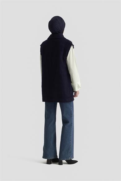 Gold Düğmeli Cepli Gömlek Yakalı Yelek Lacivert 25KT516