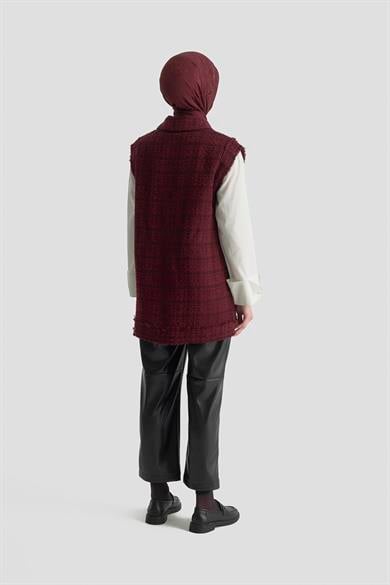 Gold Düğmeli Cepli Gömlek Yakalı Yelek Bordo 25KT516