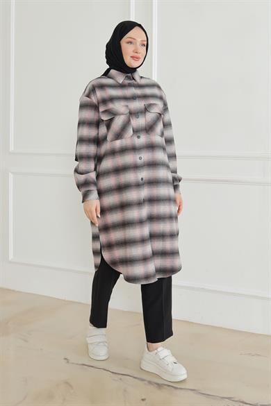 Gömlek Yaka Çıtçıtlı Tunik-Gri 24KT415