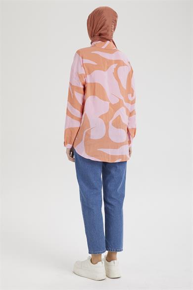 Gömlek Yaka Düğmeli Basic Tunik-Pembe 25YT487