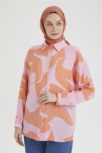 Gömlek Yaka Düğmeli Basic Tunik-Pembe 25YT487
