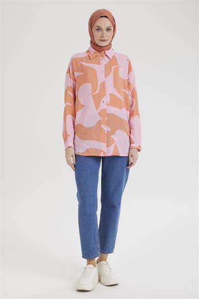 Gömlek Yaka Düğmeli Basic Tunik-Pembe 25YT487
