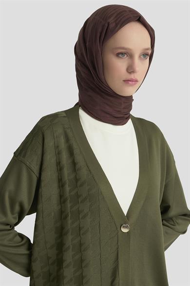 Kazayağı Desenli Düğmeli Triko Hırka Haki 25YTD4119