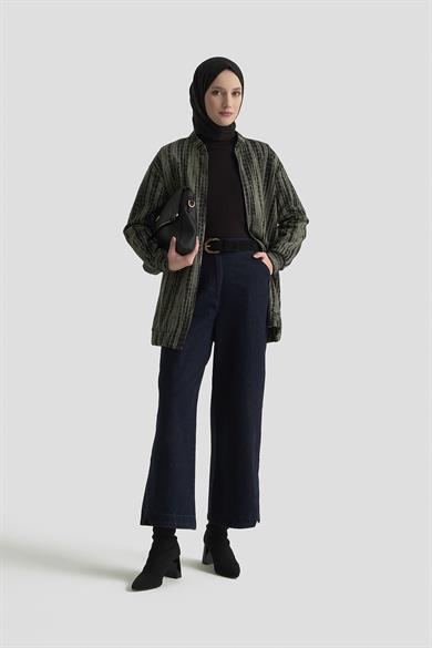 Kendinden Desenli Parlak Ceket Siyah 25KT538