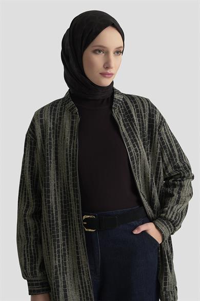 Kendinden Desenli Parlak Ceket Siyah 25KT538