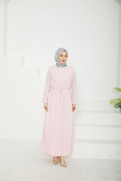 Kolları Lastikli Astarlı Elbise-Rose 25YT927