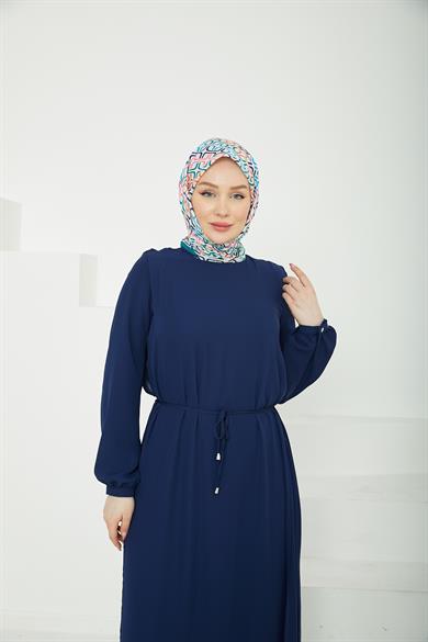 Kolları Lastikli Astarlı Elbise-Lacivert 25YT927