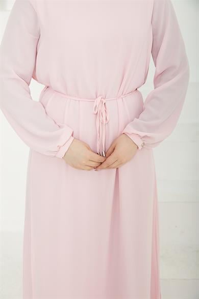 Kolları Lastikli Astarlı Elbise-Rose 25YT927