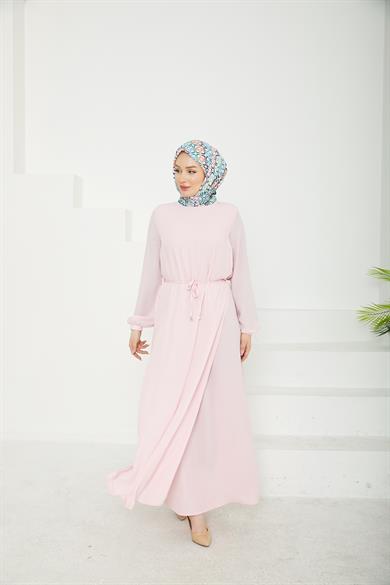 Kolları Lastikli Astarlı Elbise Pink 25YT927