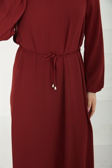 Kolları Lastikli Astarlı Elbise Bordo 25YT927