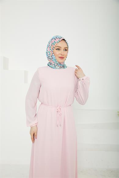Kolları Lastikli Astarlı Elbise Pink 25YT927