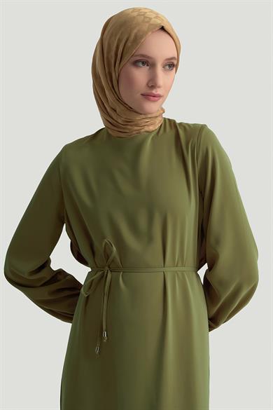 Kolları Lastikli Astarlı Elbise Haki 25YT927