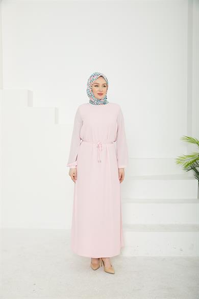 Kolları Lastikli Astarlı Elbise Pink 25YT927