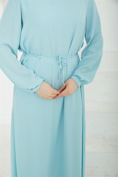 Kolları Lastikli Astarlı Elbise-Mavi 25YT927