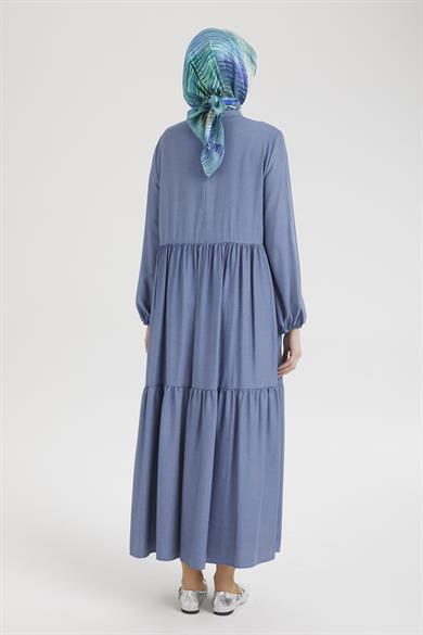 Kolları Lastikli Günlük Elbise-İndigo 25YT953