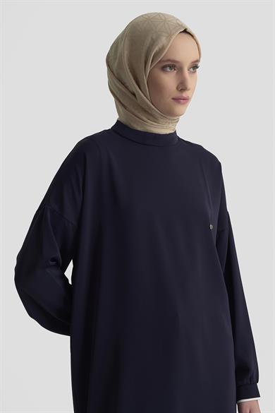 Kolları Ribanalı Arkadan Uzatmalı Basic Tunik-Lacivert 25YT449