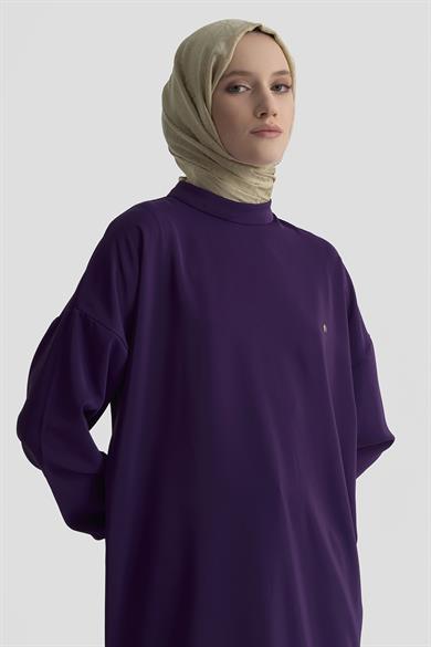 Kolları Ribanalı Arkadan Uzatmalı Basic Tunik-Mor 25YT449