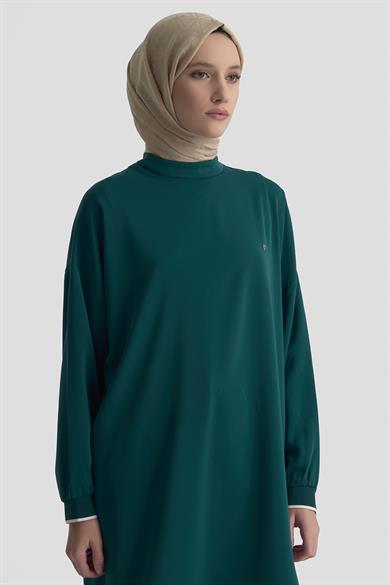 Kolları Ribanalı Arkadan Uzatmalı Basic Tunik-Petrol 25YT449